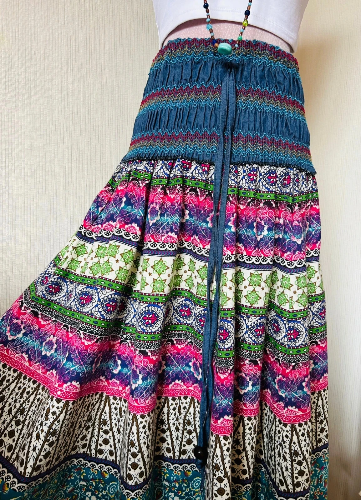 🩵🌿Jupe robe 2-in-1 Boheemse Ambachtelijke Vintage Folk Handgemaakte Etnische Hippy Rok Jurk 36/38🌿💜 – photo 14